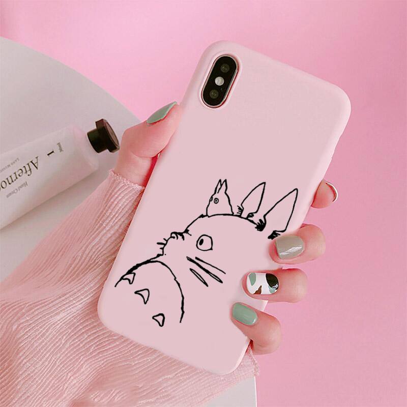 Χαριτομένο Θήκη Κινητού Ghibli Miyazaki Anime Totoro Για iphone 12 11 Pro Max Mini XS 8 7 6 6S Plus XR Ματ Καραμελέ Ροζ Σιλικόνης