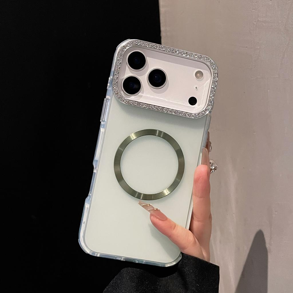 Luxury Bling Glitter Diamond Lens Frame Magnetic Phone Case For IPhone 17 16 15 14 13 Pro Max Plus Soft Silicone Phone Cover