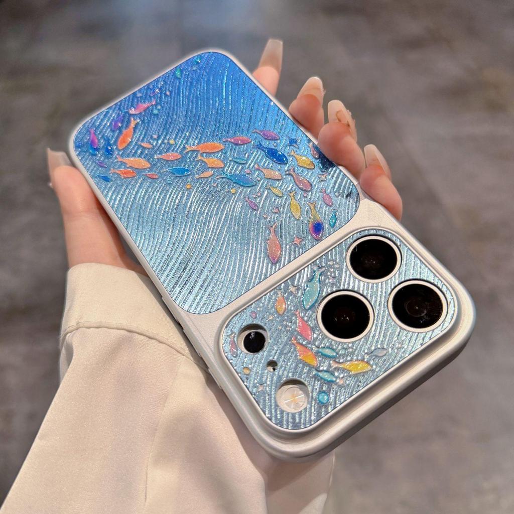 Glitter Sleeve Case: 3D Flowing Light for Apple iPhone 17Pro & 16Pro Max, Full Coverage with Fish School Design