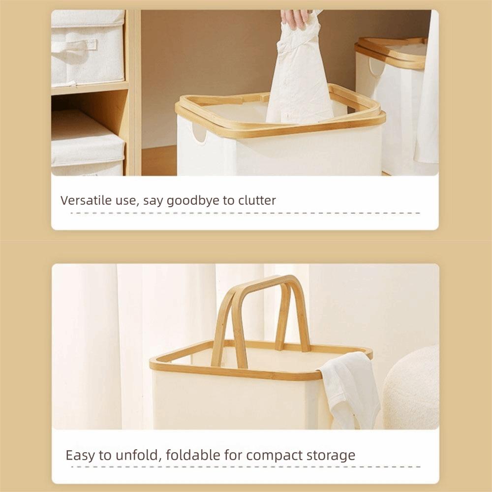 Large Capacity Folding Laundry Hamper Bamboo Handle Fabric Storage Bins  Home Bathroom
