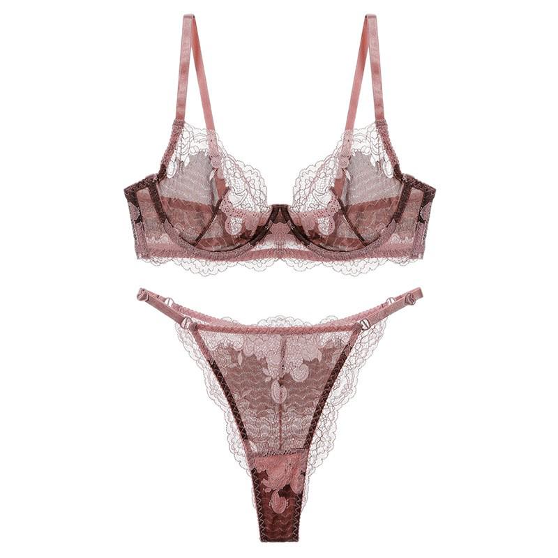 Elegant Ultra-Thin Lace Color-Block Bra Set - Anti-Sagging, Minimizes Large Bust