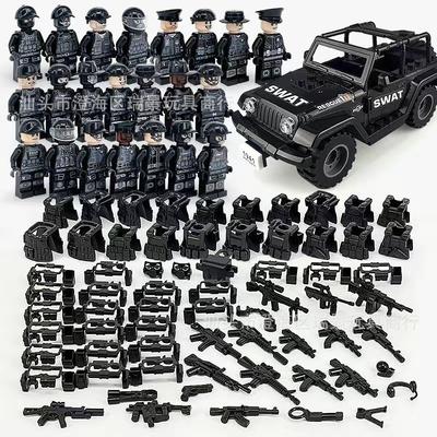 Vojenská postava Polícia Čierny Swat 1620 Bábika so zbraňou Deti Zostaviteľná taška so stavebnicami