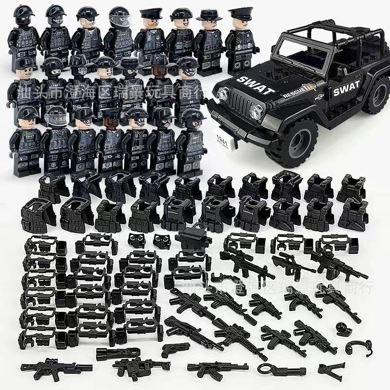 Military Figure Police Black Swat 1620 Doll With Weapon Children Assembled Building Block Bag
