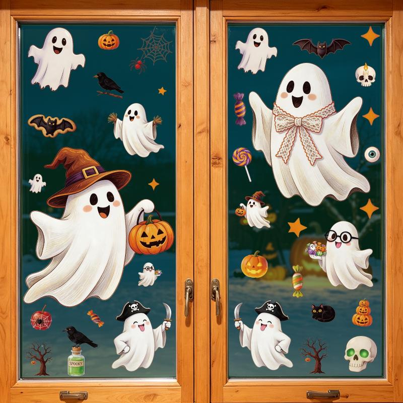 1/2/4/6/8 Blatt Halloween-Dekorationen Kreative Kürbis Geist Glasaufkleber Frohen Halloween-Tag Dekor