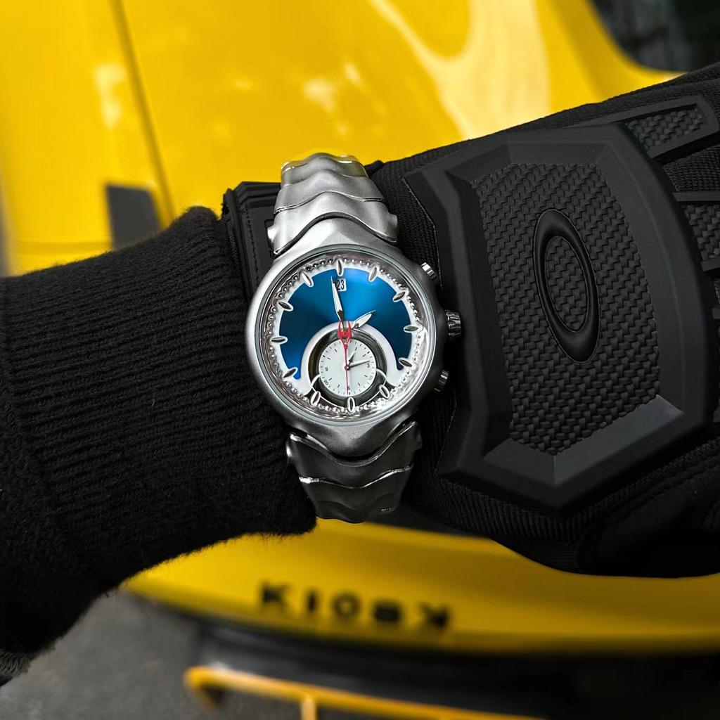 Fashion Blue Quartz Watch Mens Creative Alien Fake Dial Y2K Classic Unique Style Business Sports Men Watch Clock Mens Wristwatch