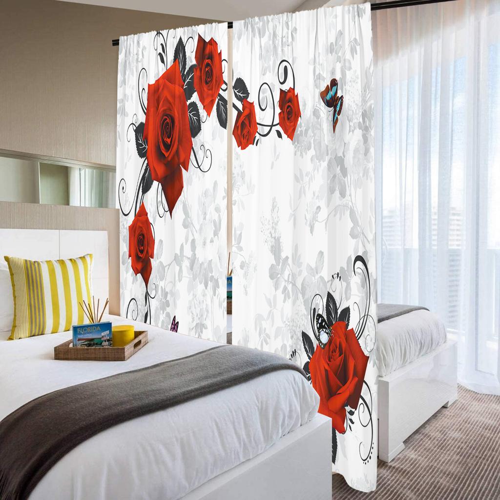 2 Pieces, 3D Space Retro Abstract Rose Curtains -30% Blackout - Suitable for Living Room, Bedroom, Valentine's Day Home Decorati