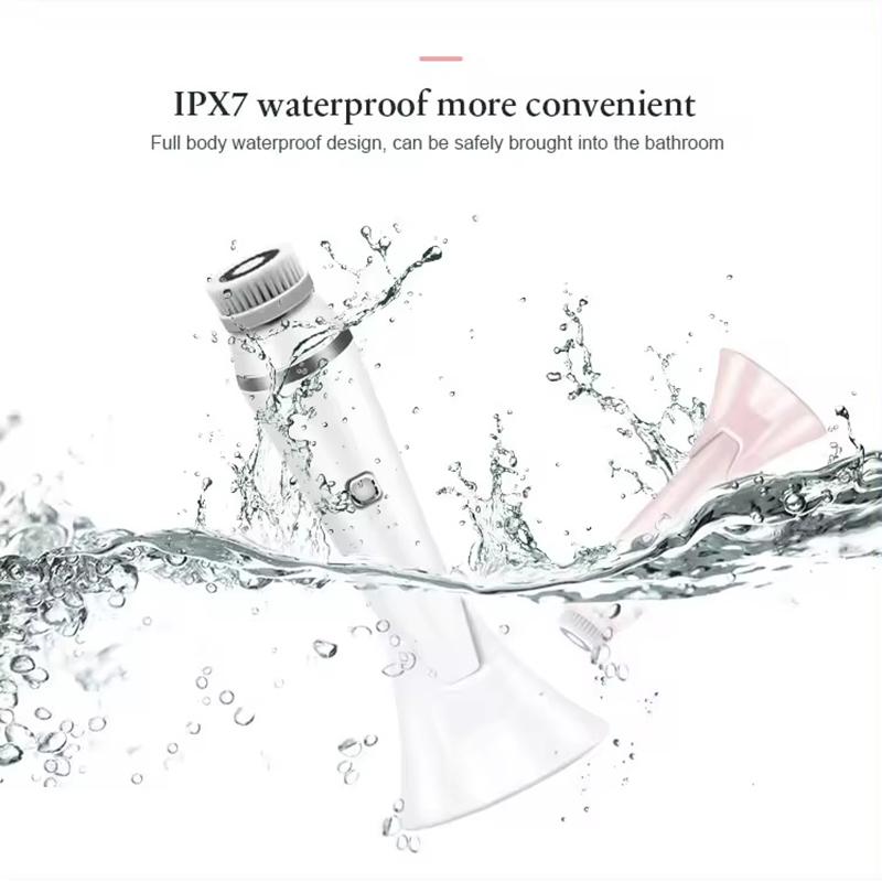 Waterproof 4 in 1 Electric Face Cleansing Brush Vibration Massage 360° Clean Facial Pore Skincare Tools Four Replacement Heads
