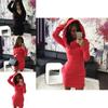 Elegant Autumn Spring Warm Women Dress With Irregular Hem And Cozy Hooded Design