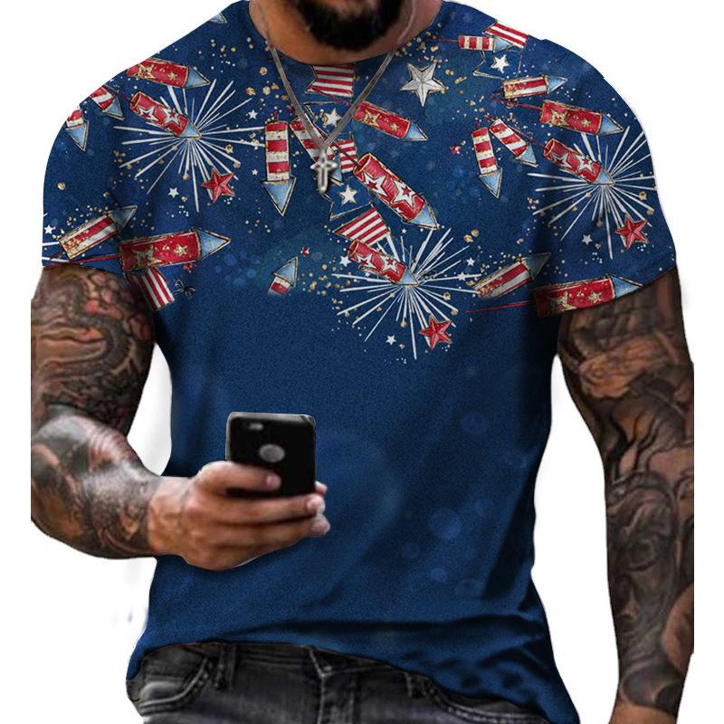 Summer Round Neck 3D American Independence Day Printed Top Fashionable Casual Short Sleeved Men's T-shirts