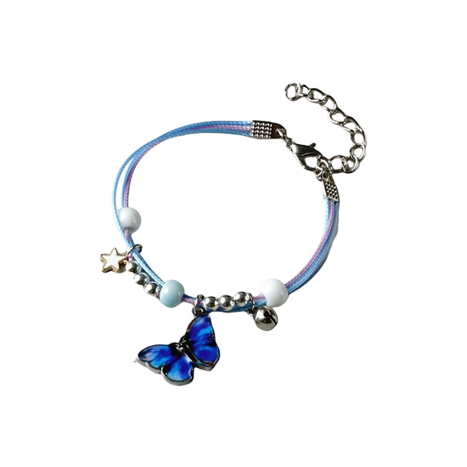 

Этнические стили, регулируемый сплав, бабочка, бисерный браслет на щиколотку, с цветной ручной веревкой для женщин и девочек синий
