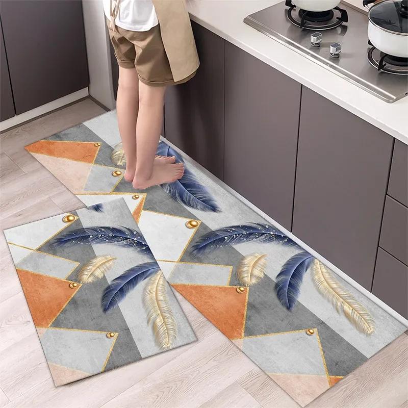 Oil-proof Kitchen Rugs Home Carpet Living Room Doormat Entrance Door Absorbent Foot Mat Water Proof Kitchen Carpet for Floor Set