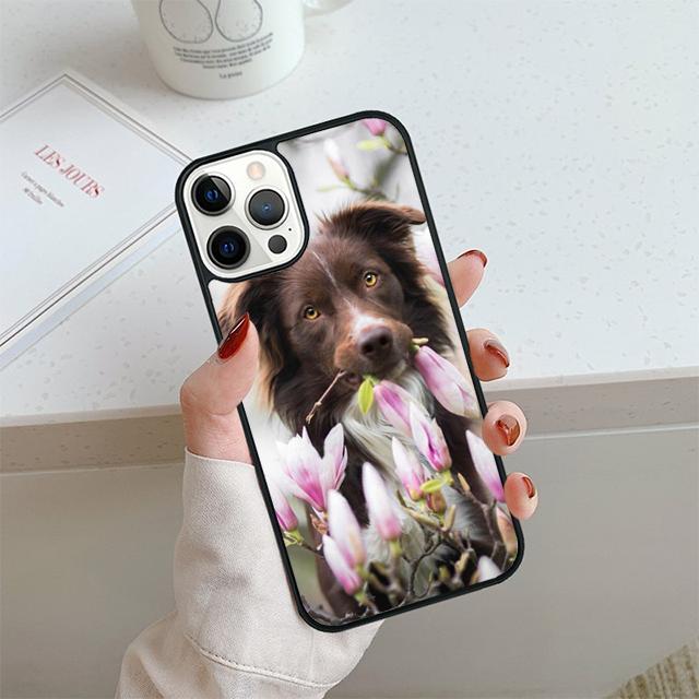 Lovely Border collie dog flower Phone Case For iPhone 17 Air 14 15 16 13 12 Cover For Apple Pro Max 6S Plus
