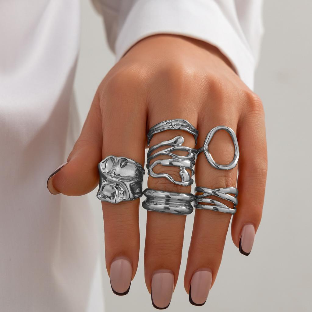 DIEZI 6Pcs/Set Fashion Vintage Irregular Geometric Gold Silver Color Metal Open Ring Women Men Goth Punk Couple Rings Jewelry