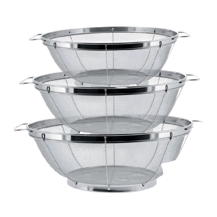 

Stainless Steels Mesh Strainer For Quick Water Drainage Multipurpose Colander with Handle and Resting Base 1