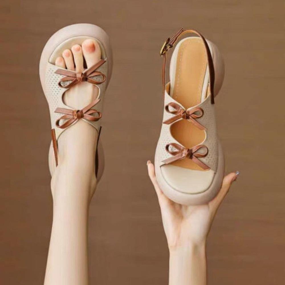 Fashion 2024Ladies Summer Fashion Open Toe Narrow Strap Designer Womens Shoes Casual Leather Thick Sole Wedge Women's Sandals Large Size