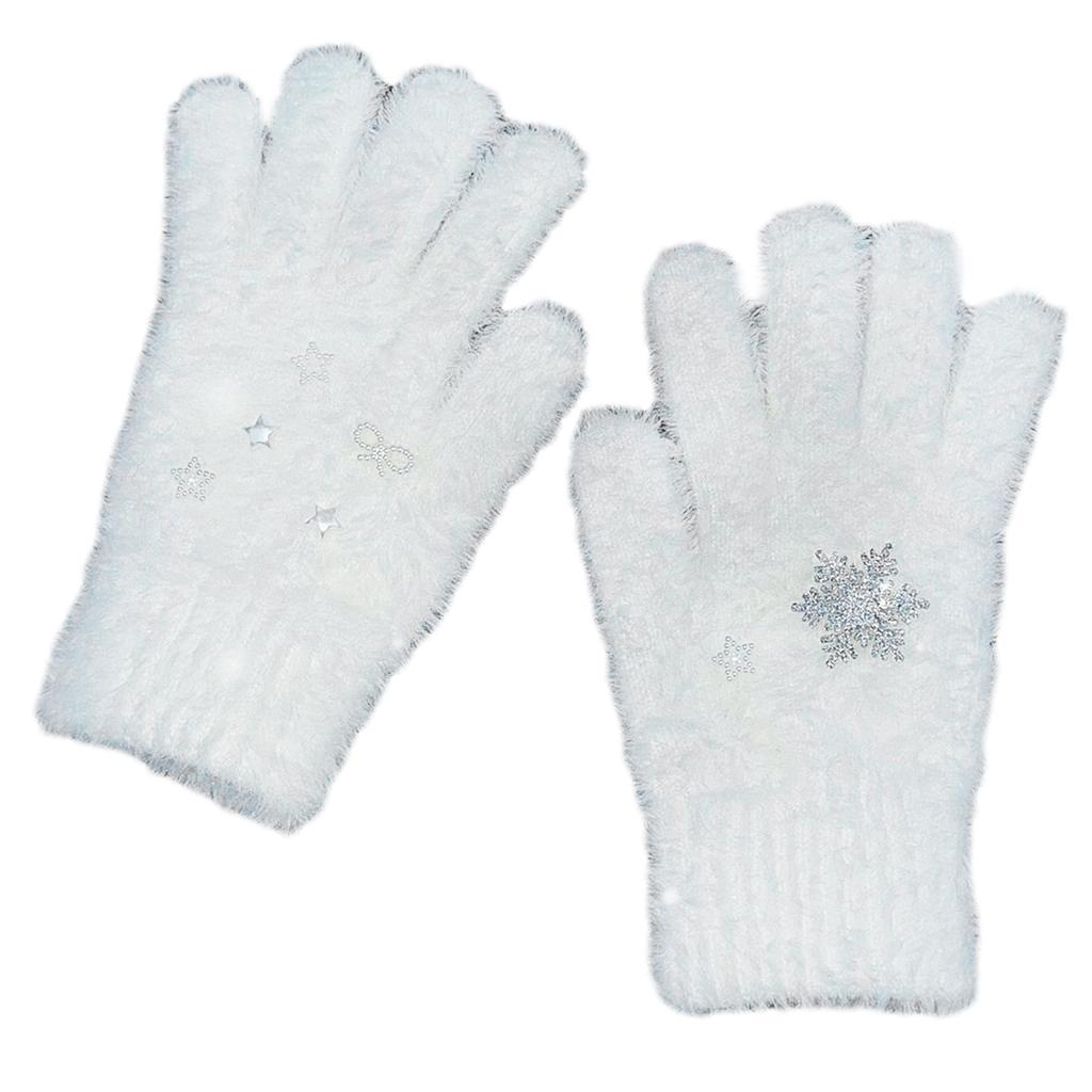 Snowflake Full Finger Gloves for Women Fashion White Short Gloves Cashmere Like Gloves for Teens Girl Casual Hand Warmer