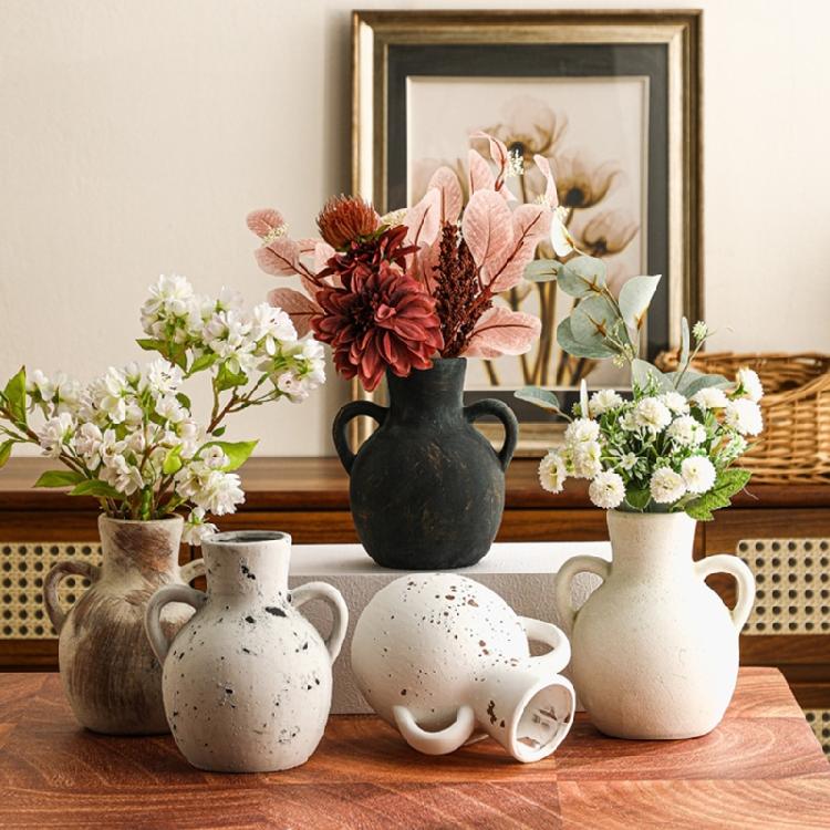 Farmhouses Flower Vases Ceramic Pottery Terracotta Decorative Vases With Double Handle for Living Room Centerpiece Decors