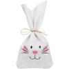White cotton linen reusable candy bag for Easter with rabbit ear design heat transfer print measures 23 11cm one bag or ten