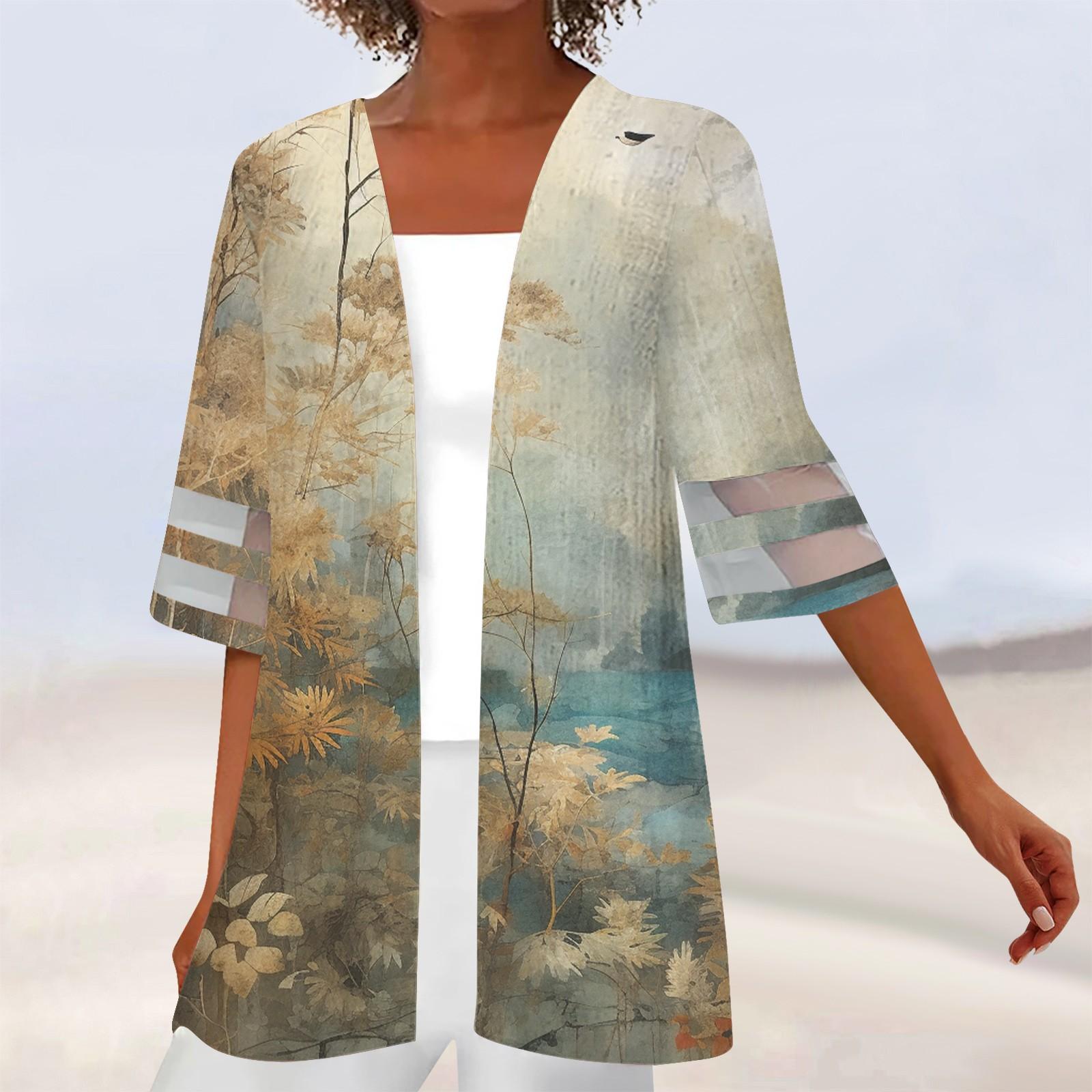 

Женская свободная повседневная кружевная рубашка с рукавом четверть с принтом, кардиган, топ XL жёлтый