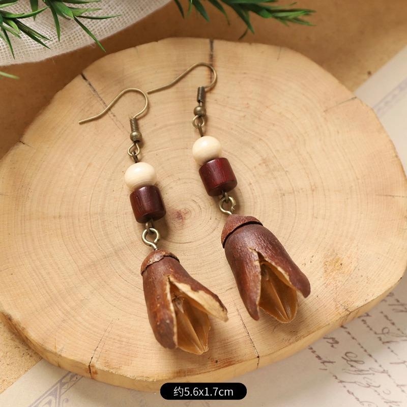 Retro Handmade Plant Fruit Earrings Pine Cone Literature and Art Chinese Medicine Dried Fruit Niche Creative Earrings Women