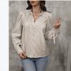 European and American New Fine Vertical Striped Stand-up Collar Lace-up Shirt, Loose Commuting French Gentle Long-sleeved Top