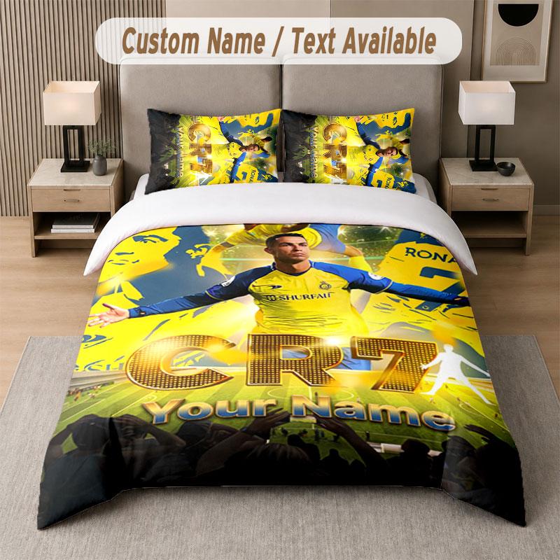 Custom Bedding Set Cristiano Ronaldo Pattern, Print Name Text 1 Duvet Cover Plus 2 Pillowcases Home Textile
