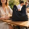 Sweet Polka Dot Tote Bag Spacious Bow Tie Handbag Travel Canvas Shoulder Bag Daily Use