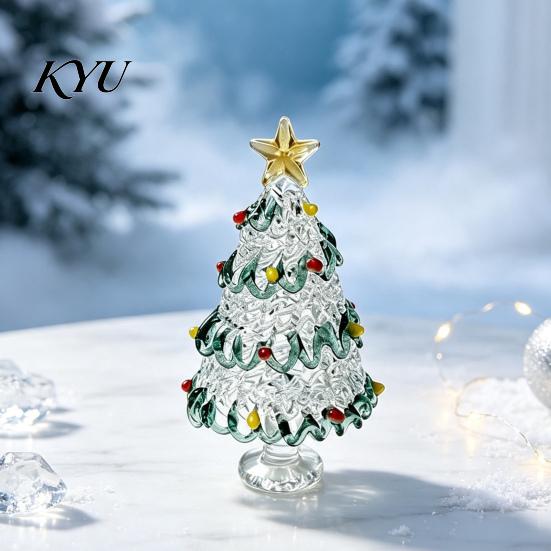Unique Christmas Gifts for Friends Glazed Tree Figurine, Glass Pulled Wire Desk Decor, Desktop Decor Mini Holiday Tabletop Ornament Car Home,