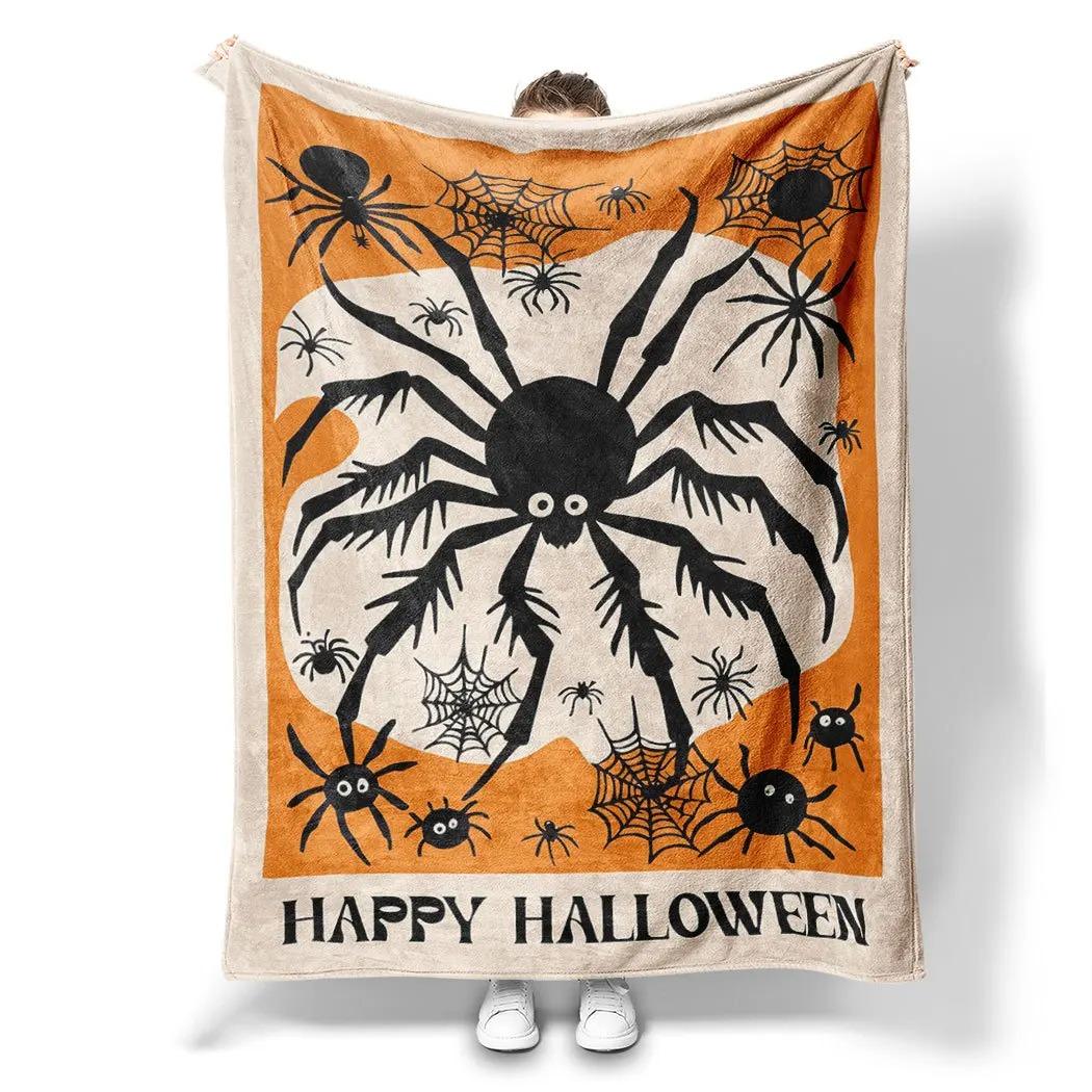 

Halloween cartoon spider Printed Blanket for Sofa Travel Camping Living Room Office Conditioning Blanket for All Seasons Gifts 70x100cm білий