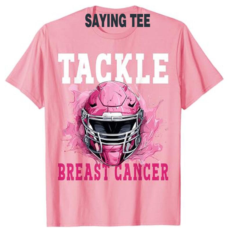 Tackle Football Brustkrebs-Bewusstsein Rosa Schleife Jungen Kinder T-Shirt Mode Fußball-Liebhaber Grafik Top Kurzarm Spruch T-Shirt