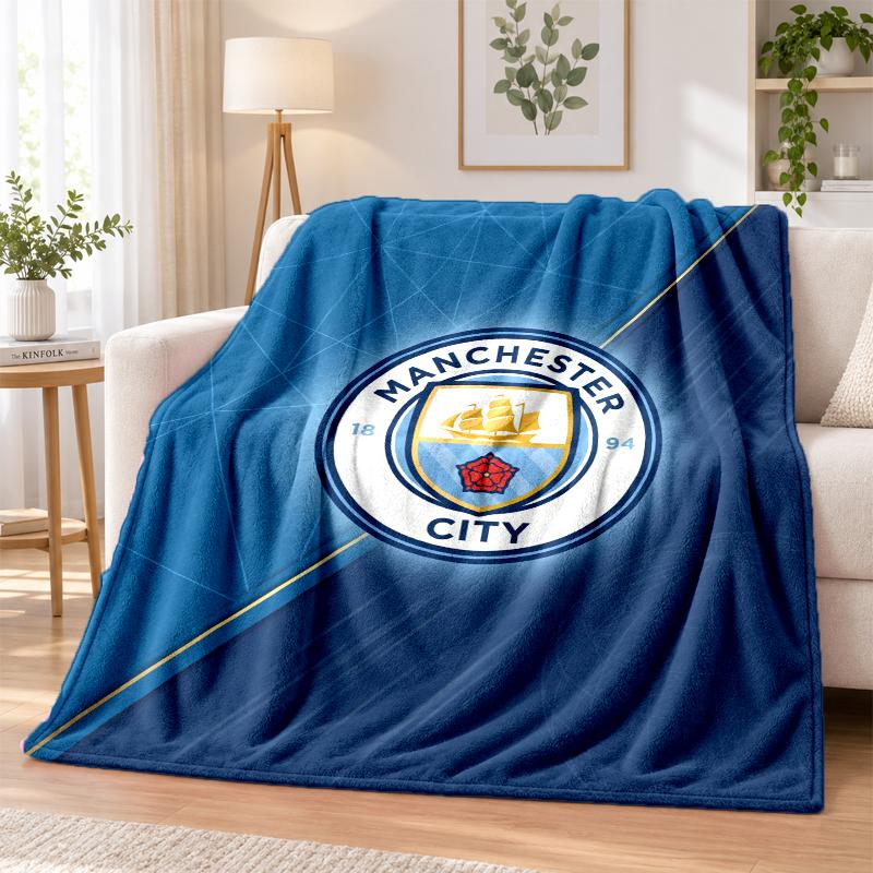 Manchester City Printed Flannel Blanket Warm Comfort Bed Throw For Indoor Home Decoration