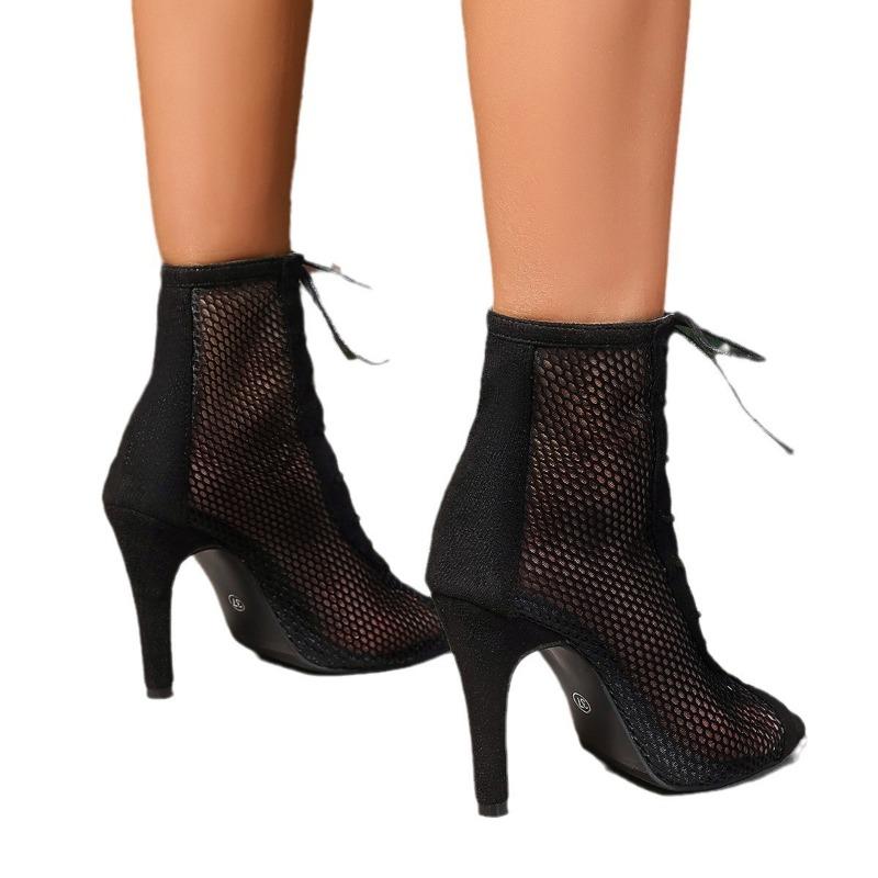 Mesh sandals new fashion cross strap stiletto sandals women's large size fish mouth cool boots