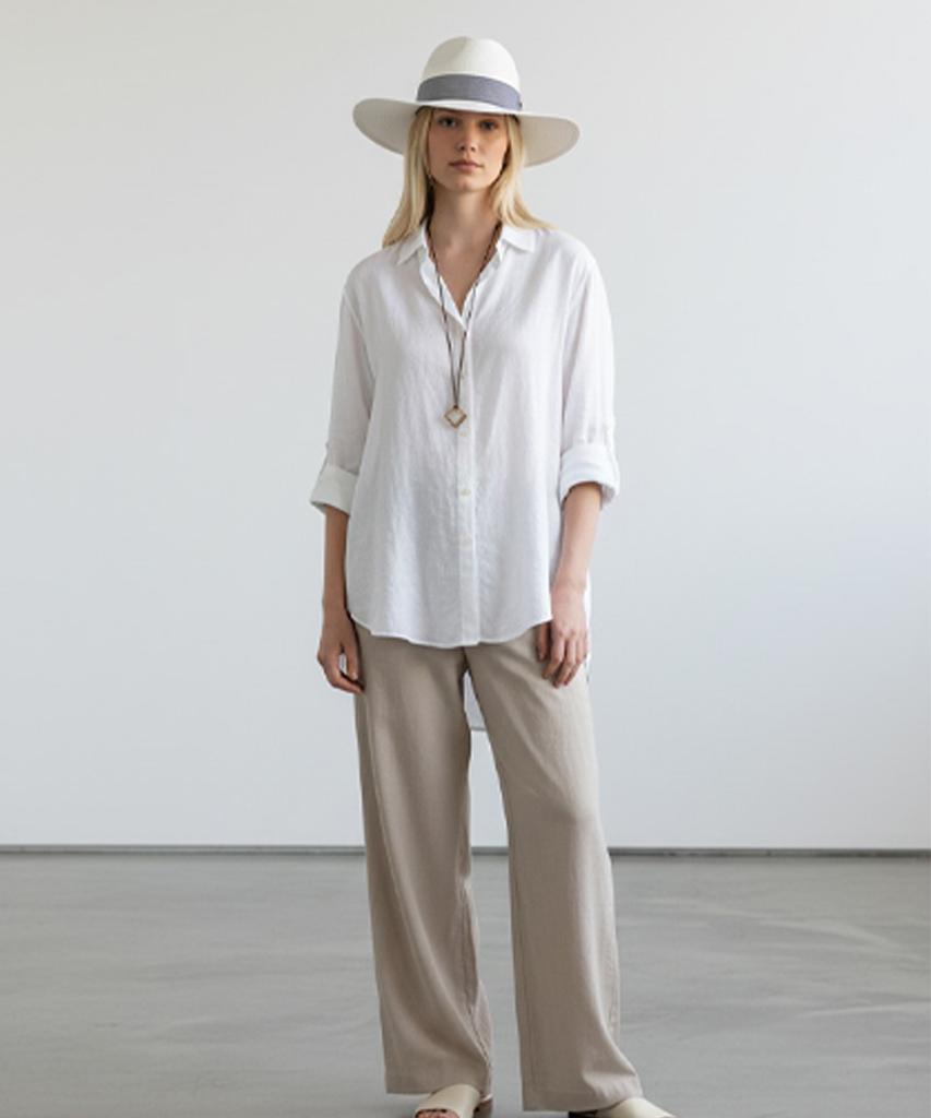 Yunibeosyeolkemiseuteuli Stripe Line White Long Fedora Panama Hat