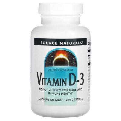 Source Naturals Vitamín D3, 5 000 IU, 240 kapslí