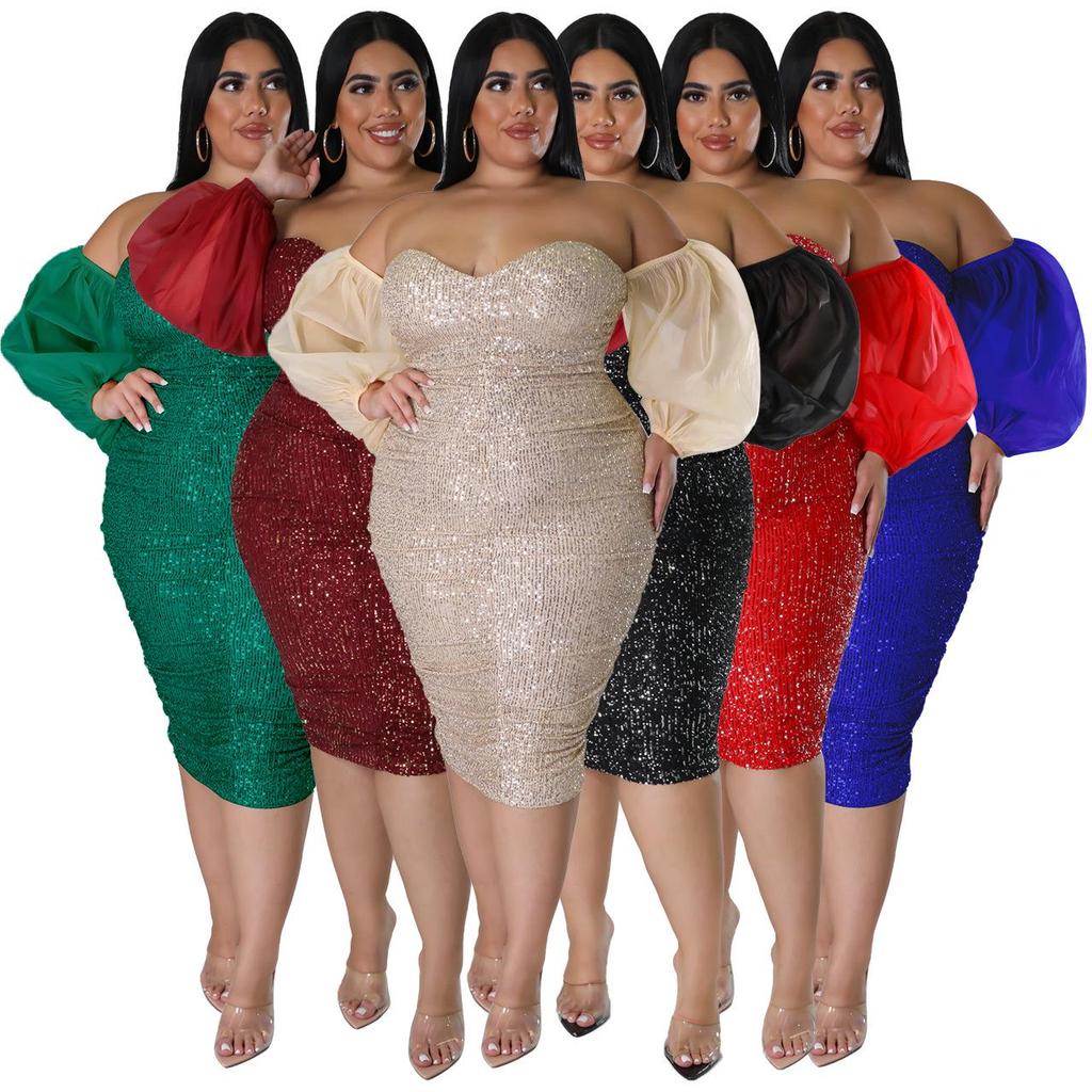 Sexy Sequin Mesh Bandeau Bodycon Evening Dress