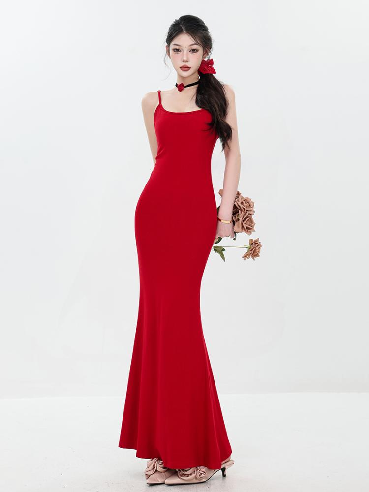 Abito Sexy Vita Farfalla Vuoto Ragazza Calda Schiena Nuda Spalline Moda Donna Abiti Estivi da Festa Gonna Midi Aderente da Donna