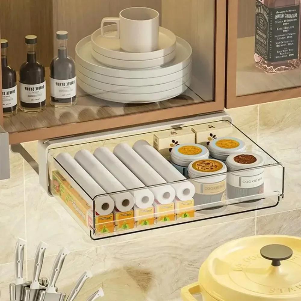 Under Desk Drawer Organizer Wardrobe Storage Transparent Drawing Box Self-Adhesive Hidden Undertable Drawers Office Table Locker