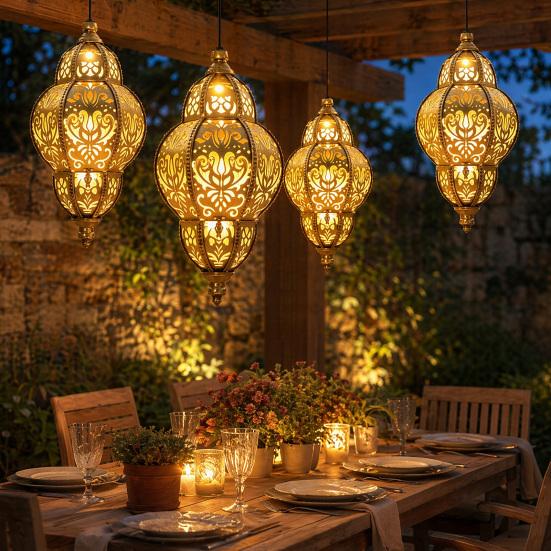 Solar Hanging Lights, Moroccan Style Waterproof Outdoor Lanterns, Solar Powered Garden Lighting for Yard Patio Decor