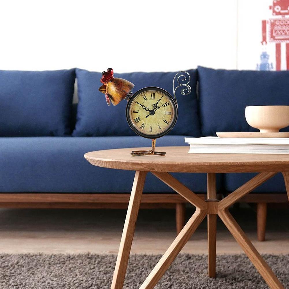 European Retro Style Chicken Shaped Iron Clock Desk Table Clock Home Ornament Craft Gifts