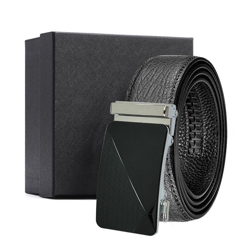 en's first layer cowhide water ripple automatic buckle belt business versatile gift box belt