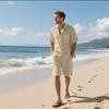 Zomerse Linnen Korte Mouw Overhemd & Short Set voor Heren - Casual Losse Pasvorm, Katoen-Linnen Stof.
