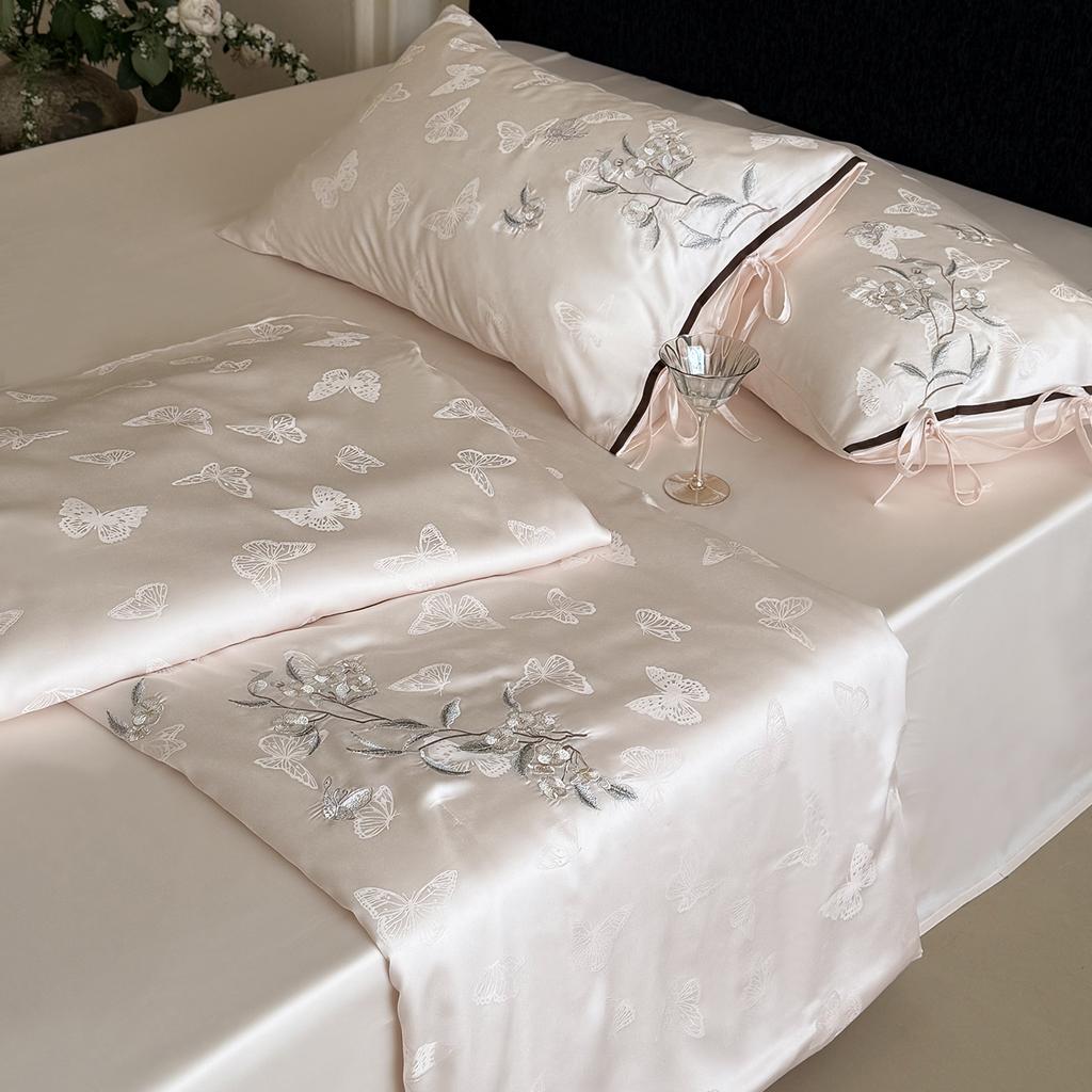 Premium 60 Thread Blue Essence Tencel Jacquard Embroidery Summer Cool Quilt Set - Blue Mist Dreams