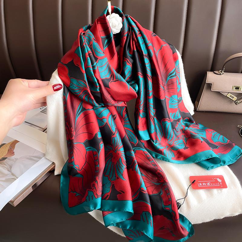 Autumn Imitation Silk Long Silk Scarf for Women New Fashion Versatile Shawl Letters Lijinzhun High-end Scarf