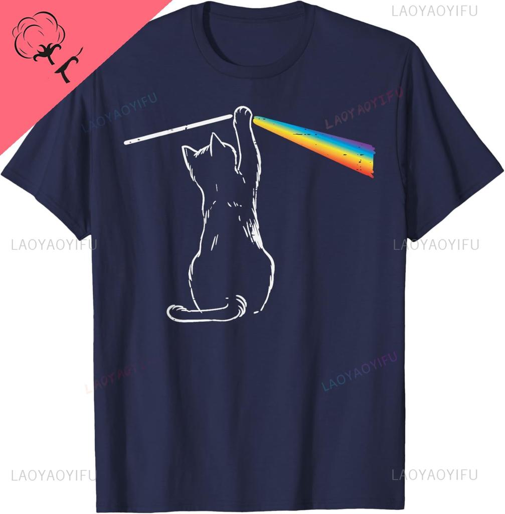 Cat Rainbow Light Cool Prism Science Spectral Unisex Unisex Kids Tshirt Kawayi Couple Cotton Customizable Camisas Streetwear