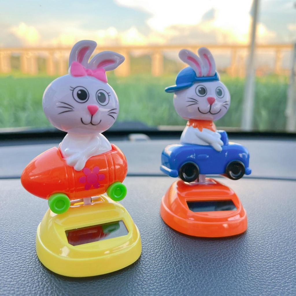Solar Powered Dancing Toys Car Bunny Shaking Doll Interior Ornament Rabbit Dancing Bobble Shaking Head Decorative For Car