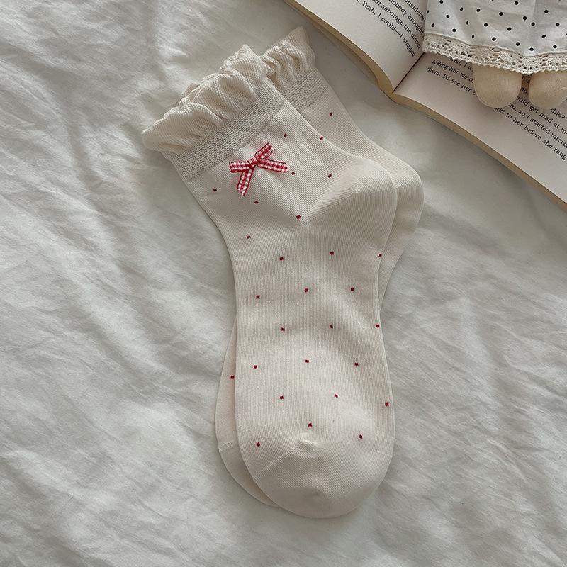 

Cartoon Embroidered Puppy Socks - Children s School-style Striped Lace Short Socks with Cute Bows and Polka Dots for Girls 1 pair