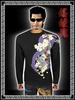 Karakuri Damashii Fujin Raijin Embroidered Long Sleeve Shirt, Black, Japanese Yakuza Style Streetwear, Size XL
