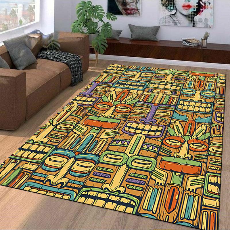 Tribal Pattern Colorful Faces suitable as a non-slip mat for the living room or bedroom sofa