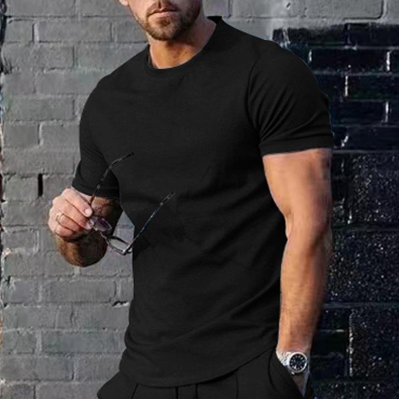 Trendy, loose-fit plain-coloured men’s summer crew-neck short-sleeved T-shirt S чёрный