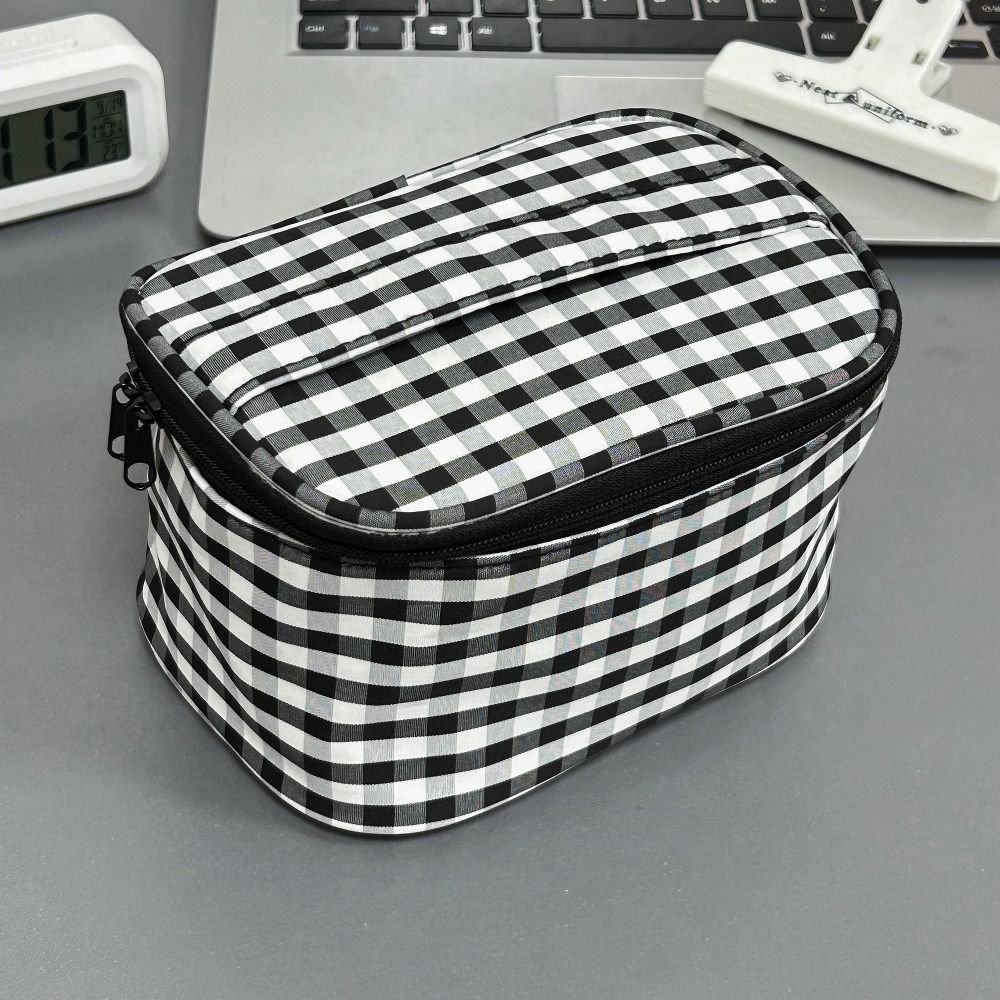 Multi-functional Red Plaid Storage Bag Handheld Zipper Design Cosmetic Pouch Makeup Bag Women Girls